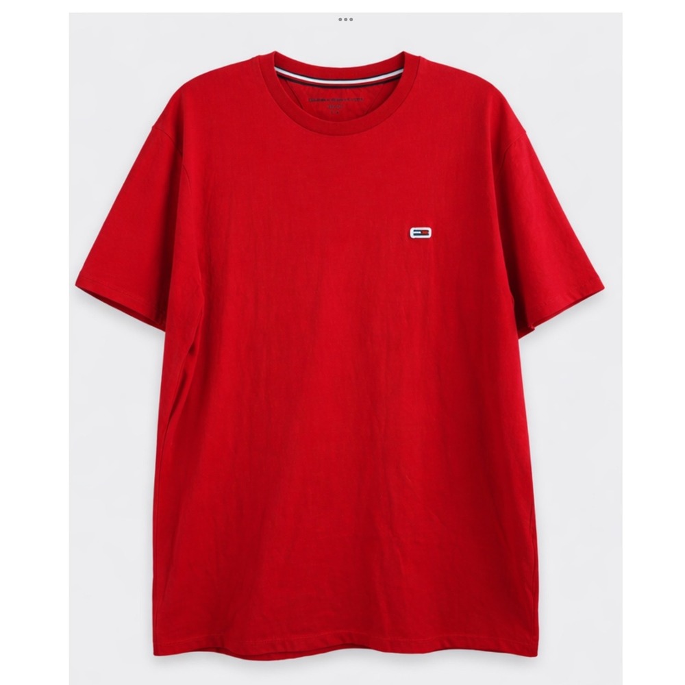 Tommy‎ Hilfiger Mens Red Crewneck Short Sleeve Flag Logo T-Shirt Large